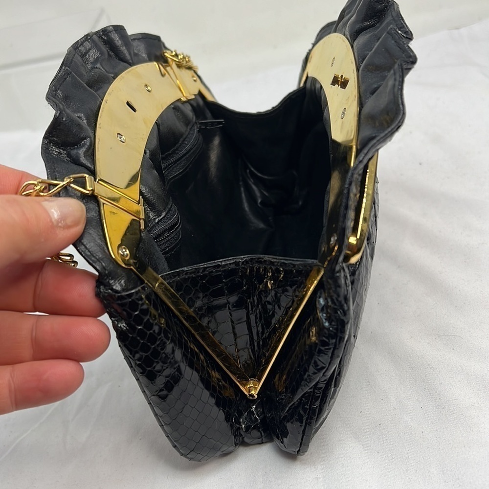 Black Python Gold Frame Evening Shoulder Clutch B… - image 7
